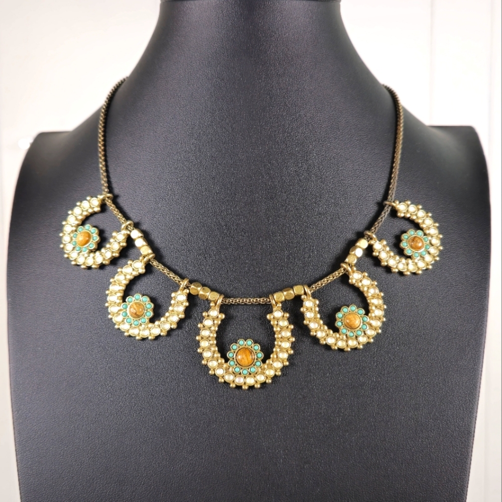 Lucky Brand Faux Turquoise and Jasper Beaded Collar Necklace